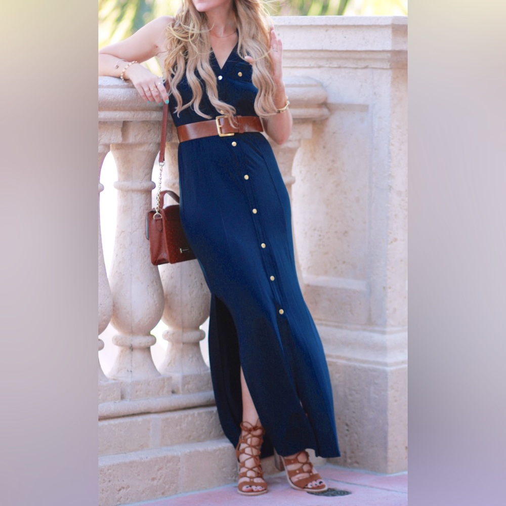 Michael Kors belted maxi dress navy size Medium